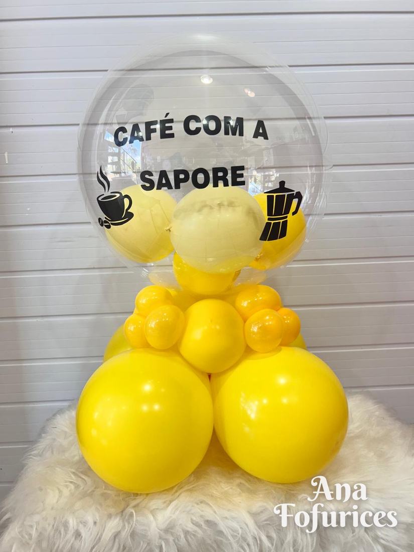 Balão bubble amarelo escrito Café com a Sapore